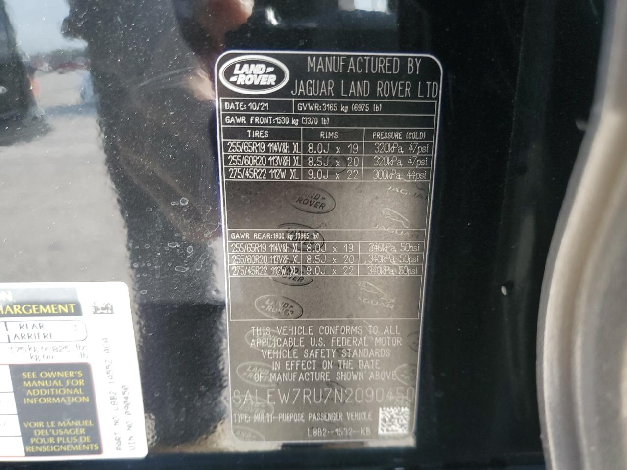 2022 LAND ROVER DEFENDER 110 XS EDITION VIN:SALEW7RU7N2090450