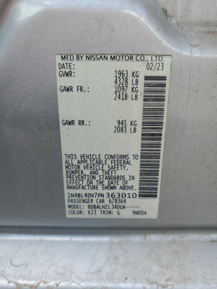 2023 NISSAN ALTIMA SV VIN:1N4BL4DV7PN363010