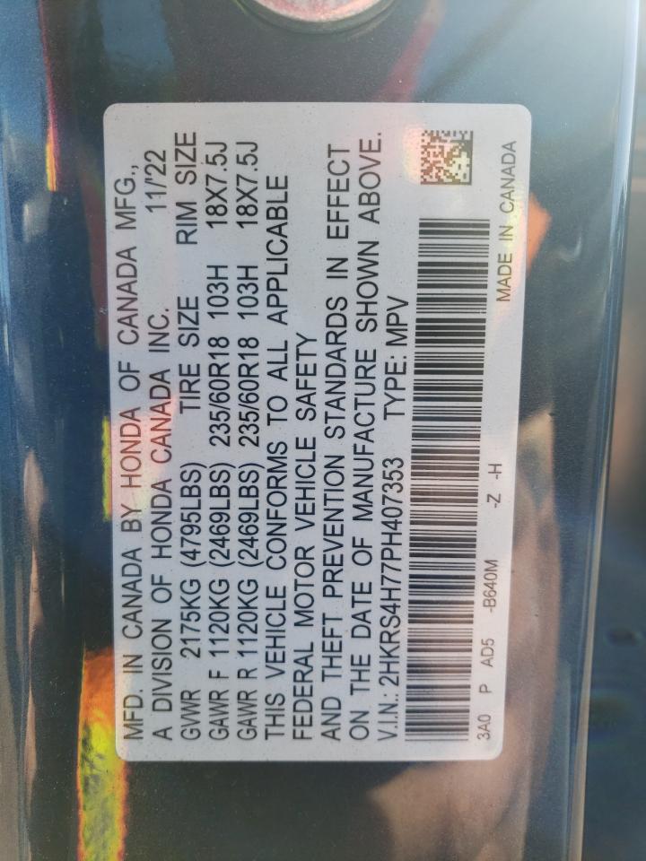2023 HONDA CR-V EXL VIN:2HKRS4H77PH407353