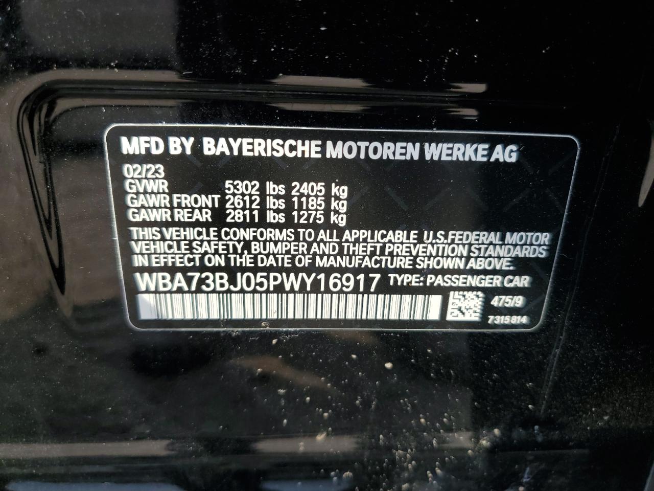 2023 BMW 540 XI VIN:WBA73BJ05PWY16917