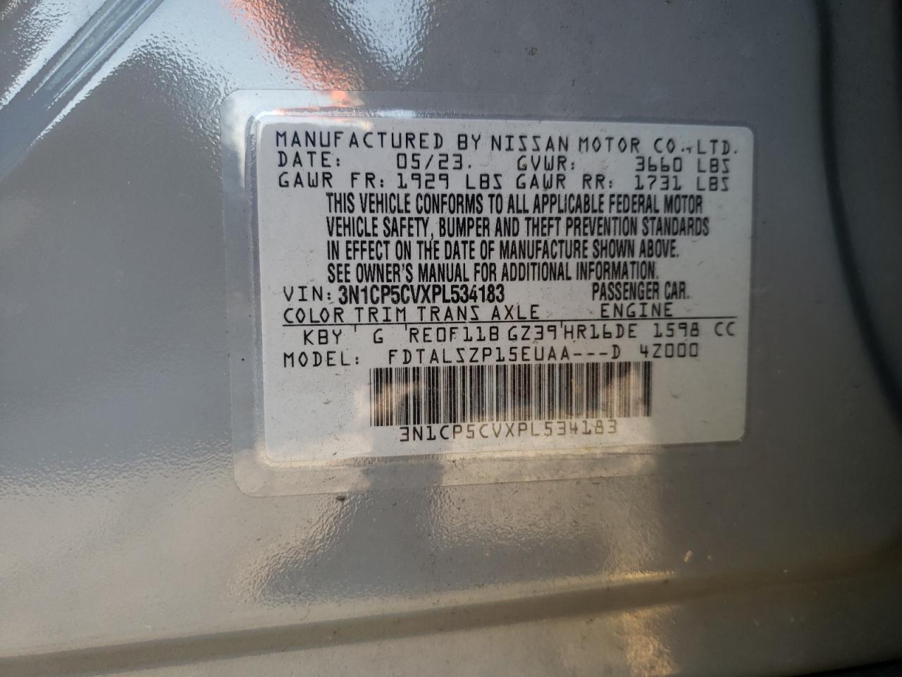 2023 NISSAN KICKS SV VIN:3N1CP5CVXPL534183