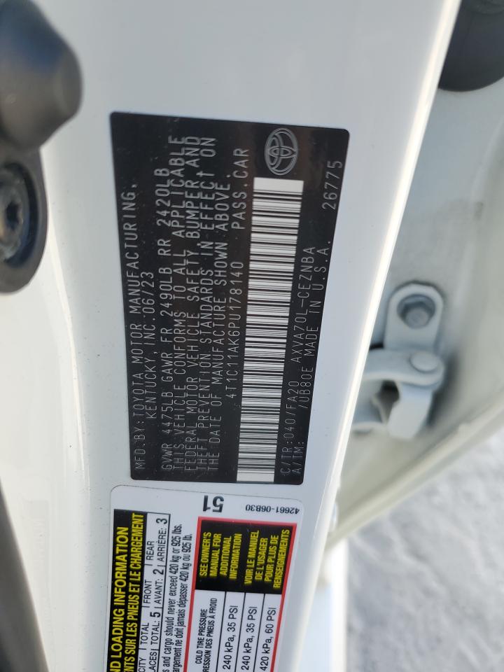 2023 TOYOTA CAMRY LE VIN:4T1C11AK6PU178140