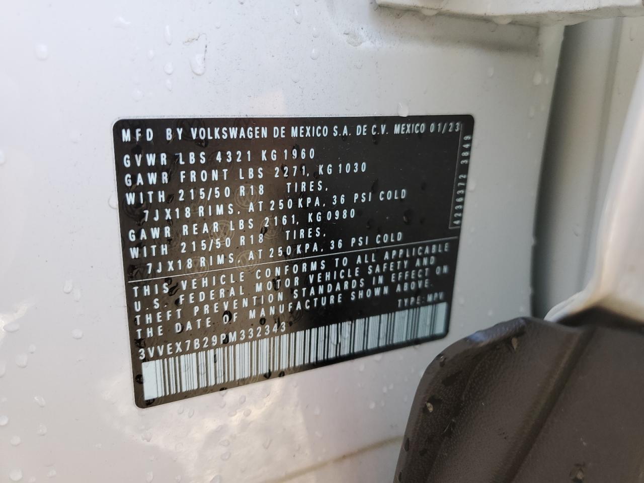 2023 VOLKSWAGEN TAOS SE VIN:3VVEX7B29PM332343