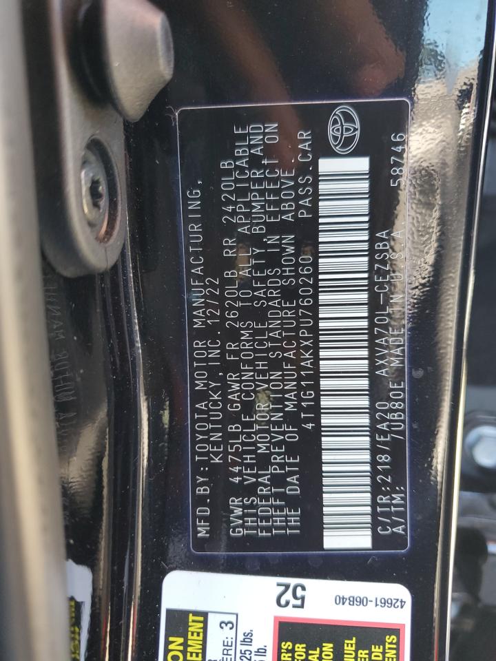 2023 TOYOTA CAMRY SE NIGHT SHADE VIN:4T1G11AKXPU760260
