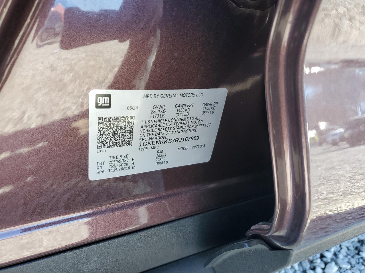 2024 GMC ACADIA UPLEVEL VIN:1GKENKKS7RJ187959