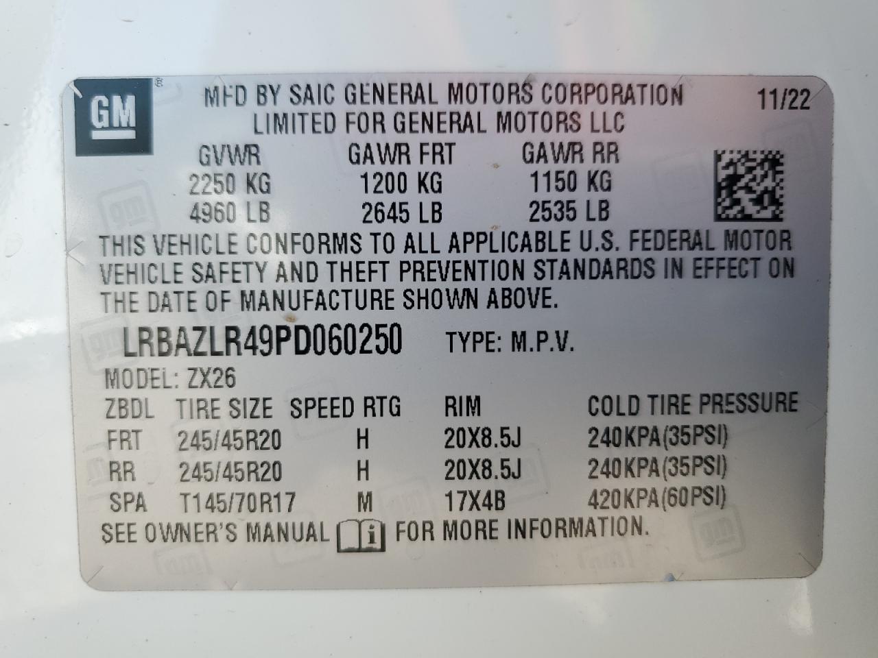 2023 BUICK ENVISION PREFERRED VIN:LRBAZLR49PD060250