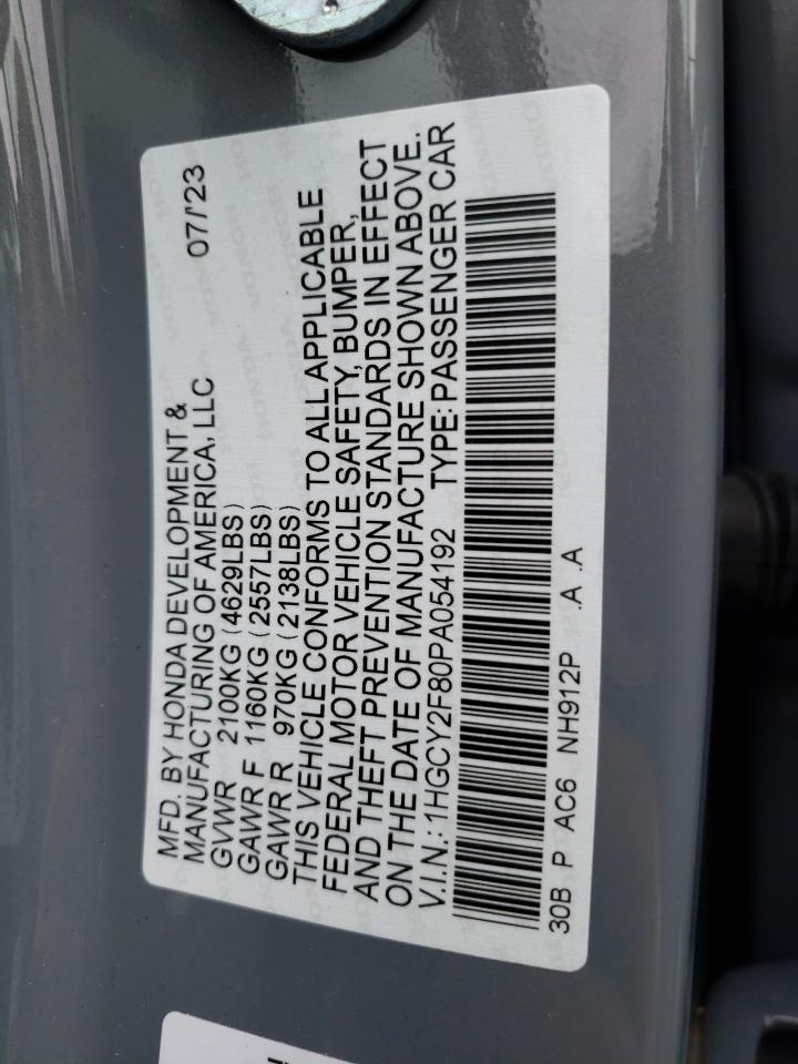 2023 HONDA ACCORD TOURING HYBRID VIN:1HGCY2F80PA054192