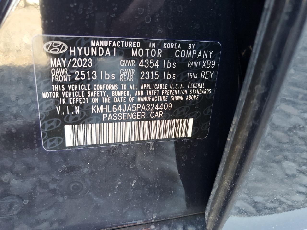2023 HYUNDAI SONATA SEL VIN:KMHL64JA5PA324409