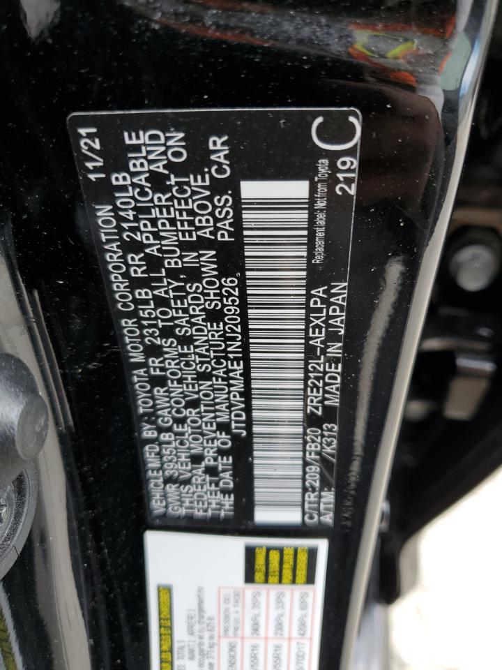 2022 TOYOTA COROLLA LE VIN:JTDVPMAE1NJ209526