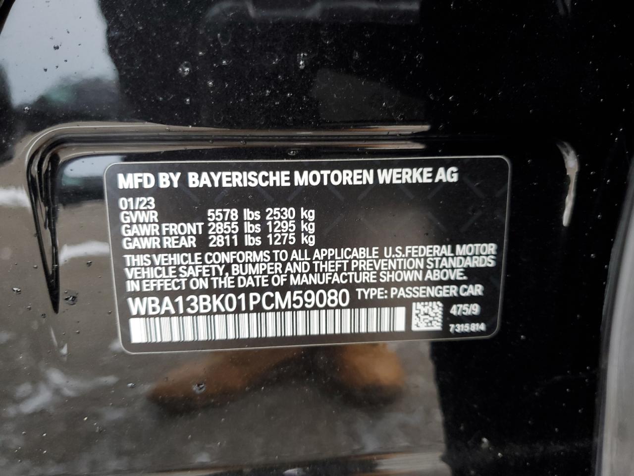 2023 BMW M550XI VIN:WBA13BK01PCM59080