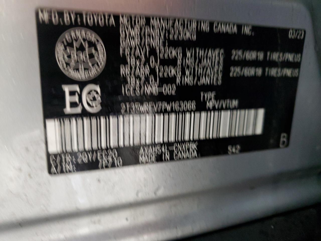 2023 TOYOTA RAV4 XSE VIN:2T35WRFV7PW163066