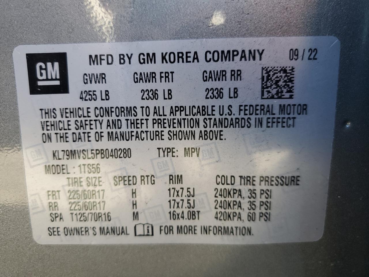 2023 CHEVROLET TRAILBLAZER ACTIV VIN:KL79MVSL5PB040280