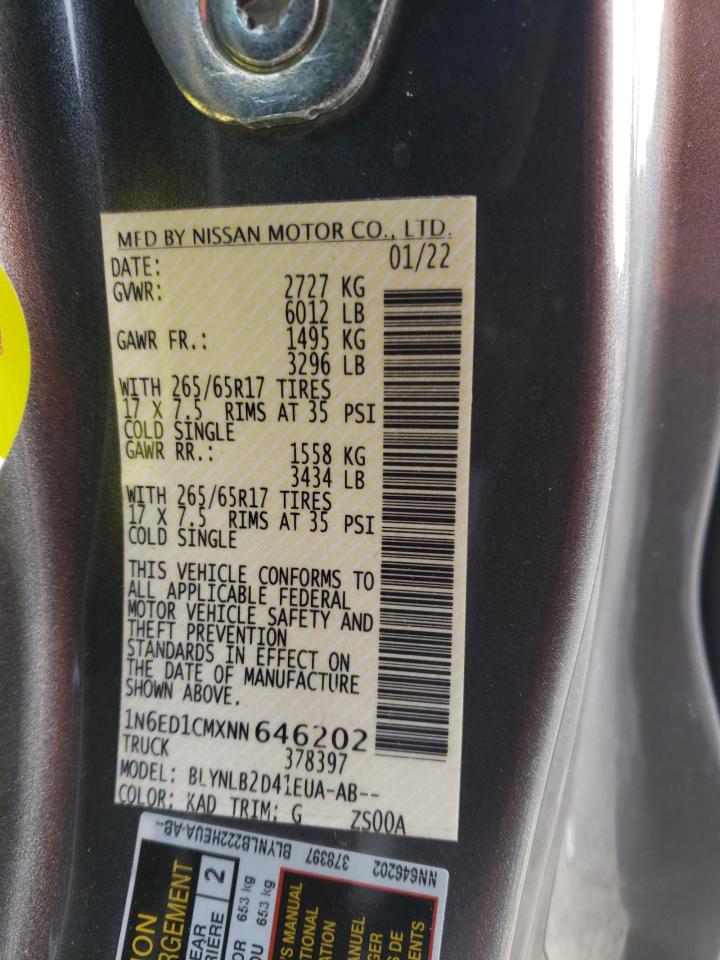 2022 NISSAN FRONTIER S VIN:1N6ED1CMXNN646202