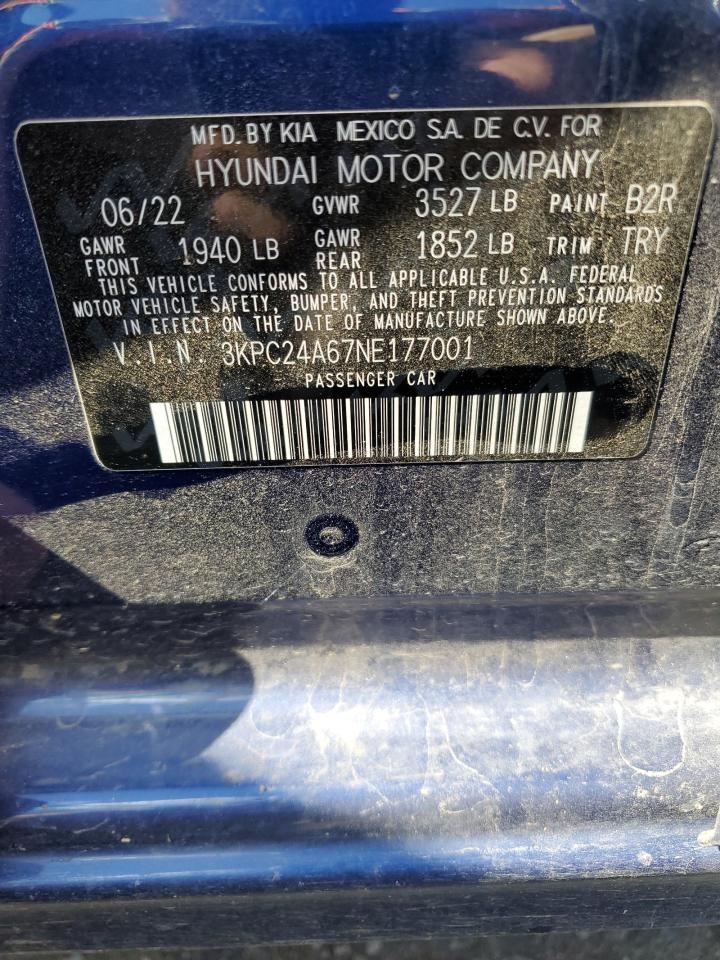 2022 HYUNDAI ACCENT SE VIN:3KPC24A67NE177001
