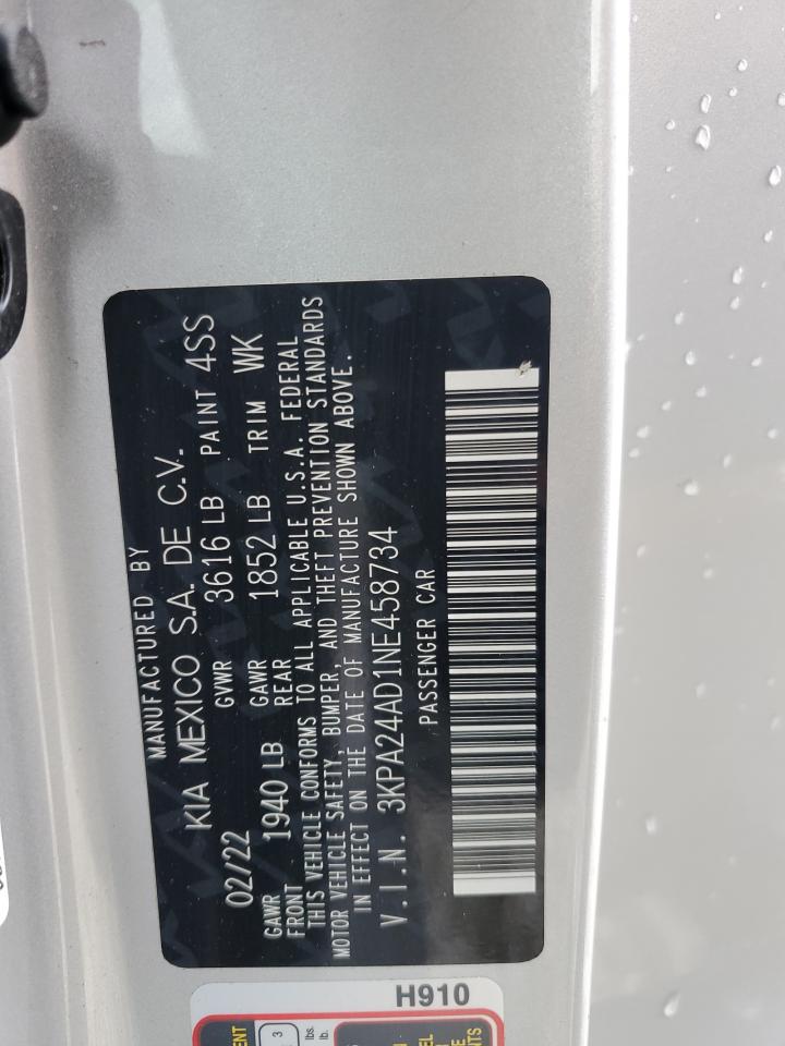 2022 KIA RIO LX VIN:3KPA24AD1NE458734