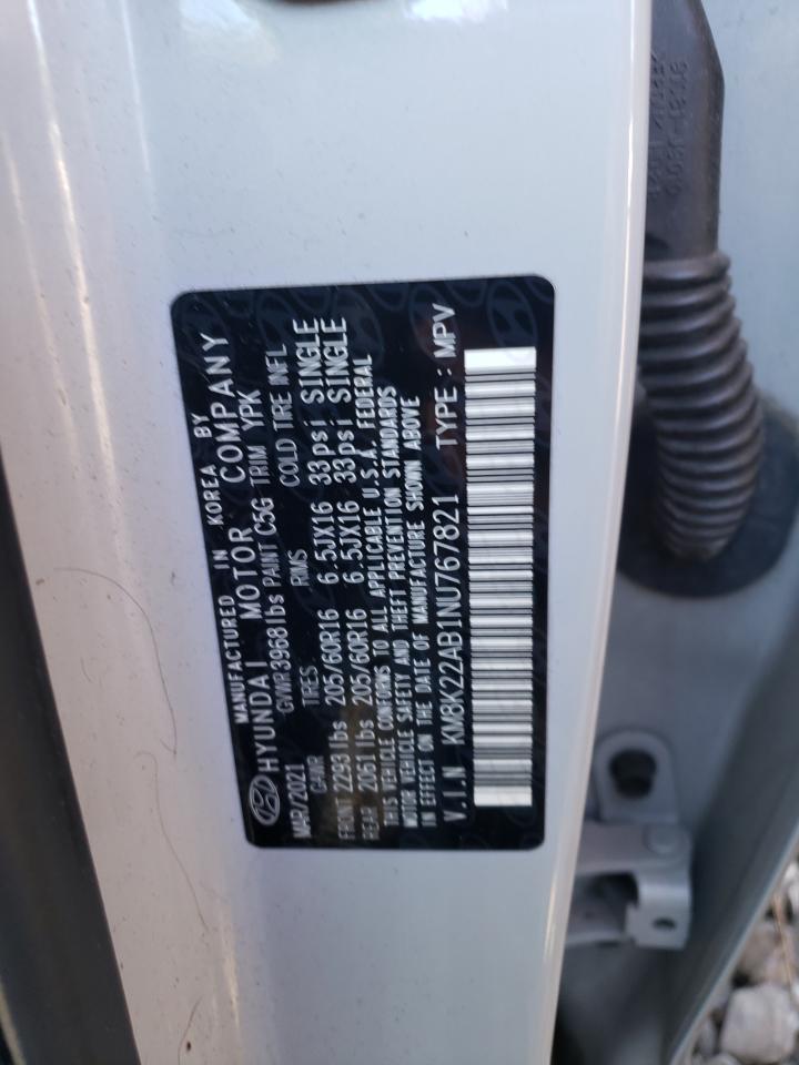 2022 HYUNDAI KONA SEL VIN:KM8K22AB1NU767821