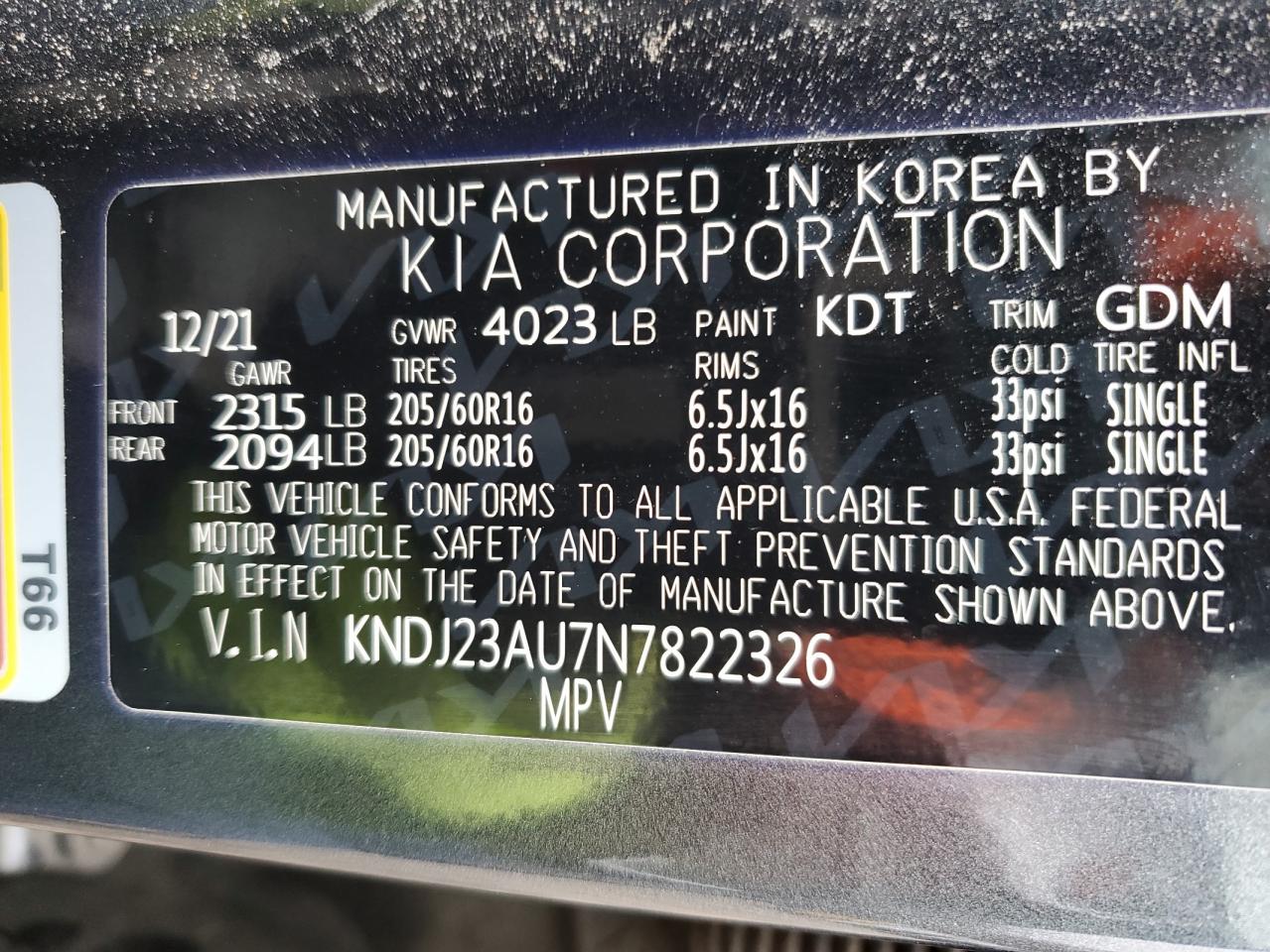 2022 KIA SOUL LX VIN:KNDJ23AU7N7822326