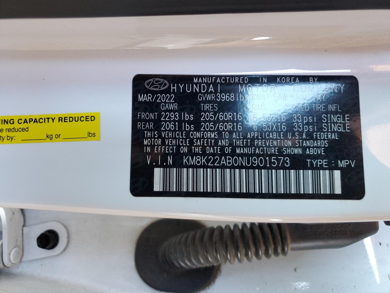 2022 HYUNDAI KONA SEL VIN:KM8K22AB0NU901573