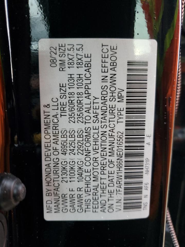 2022 HONDA CR-V EXL VIN:7FARW1H86NE016562