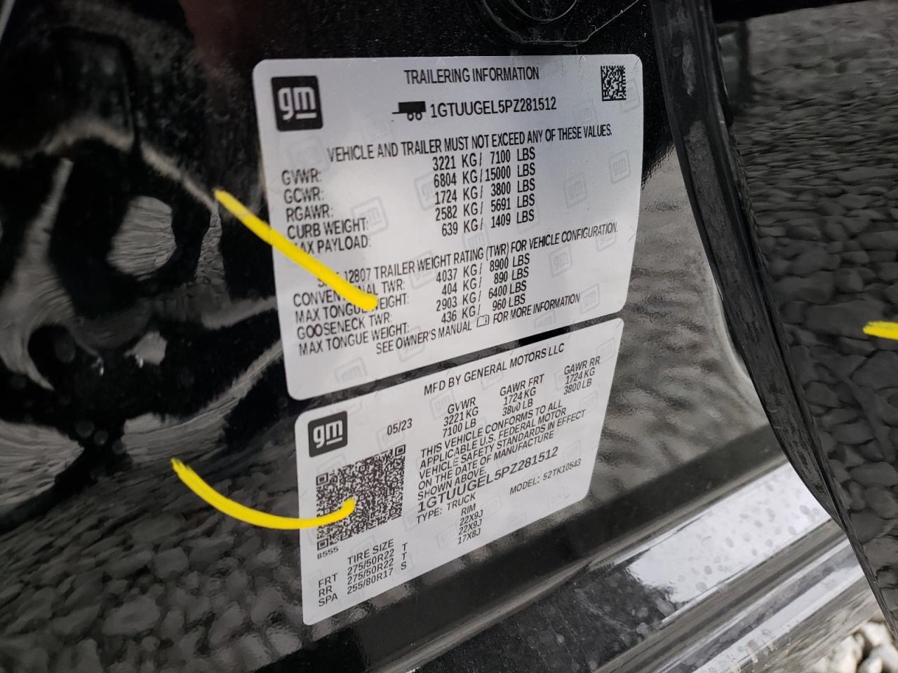 2023 GMC SIERRA K1500 DENALI VIN:1GTUUGEL5PZ281512