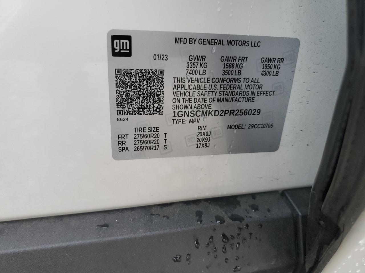 2023 CHEVROLET TAHOE C1500 LS VIN:1GNSCMKD2PR256029