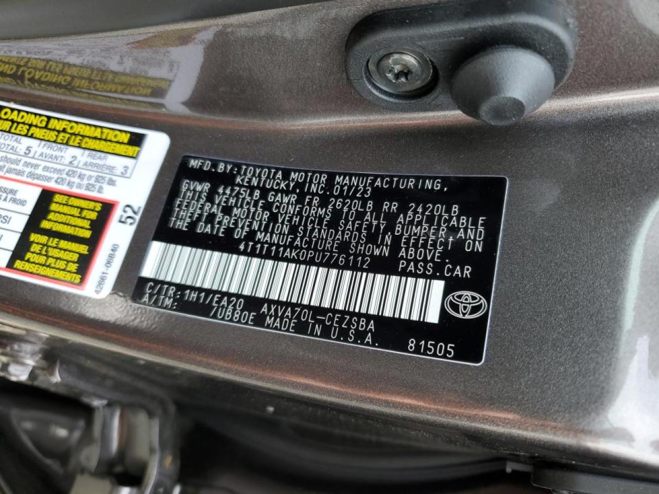 2023 TOYOTA CAMRY SE NIGHT SHADE VIN:4T1T11AK0PU776112