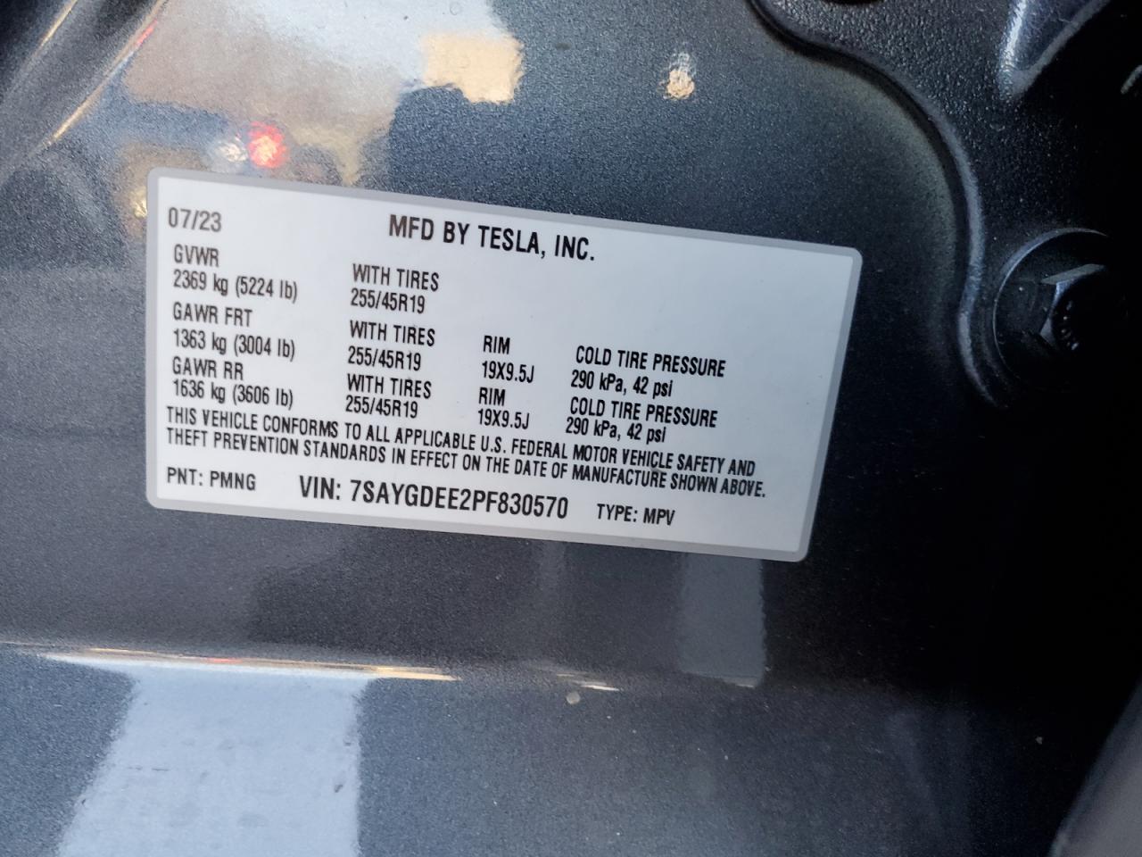 2023 TESLA MODEL Y VIN:7SAYGDEE2PF830570