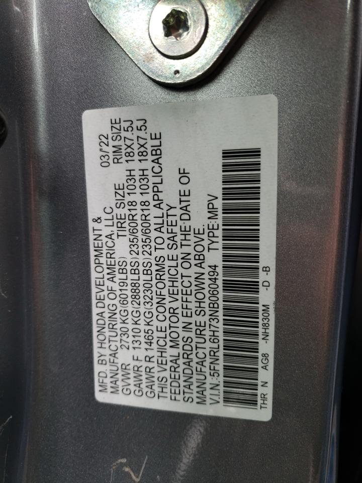 2022 HONDA ODYSSEY EXL VIN:5FNRL6H73NB060494