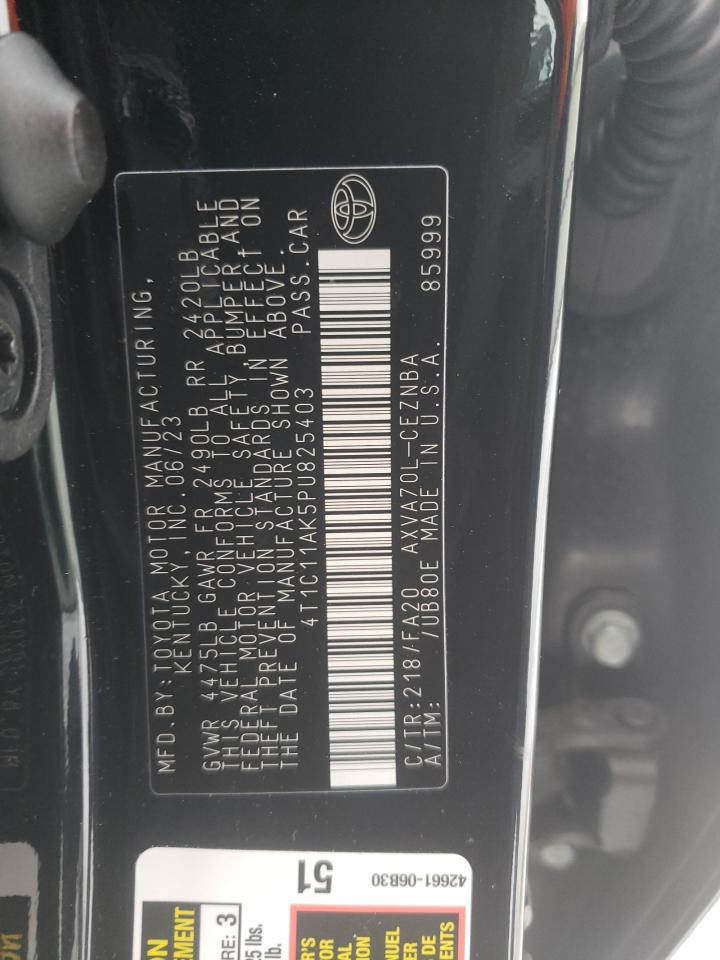 2023 TOYOTA CAMRY LE VIN:4T1C11AK5PU825403