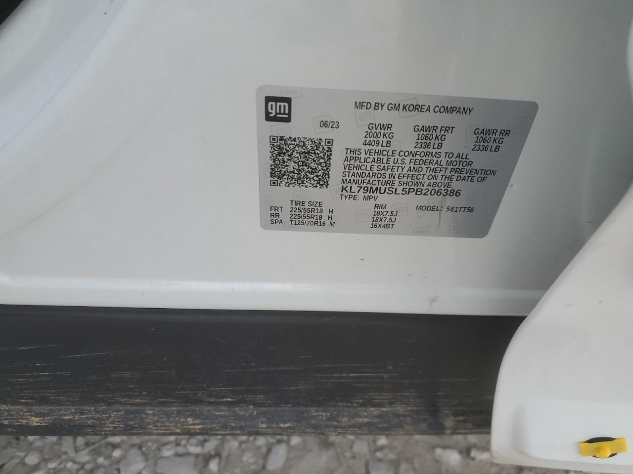 2023 CHEVROLET TRAILBLAZER RS VIN:KL79MUSL5PB206386