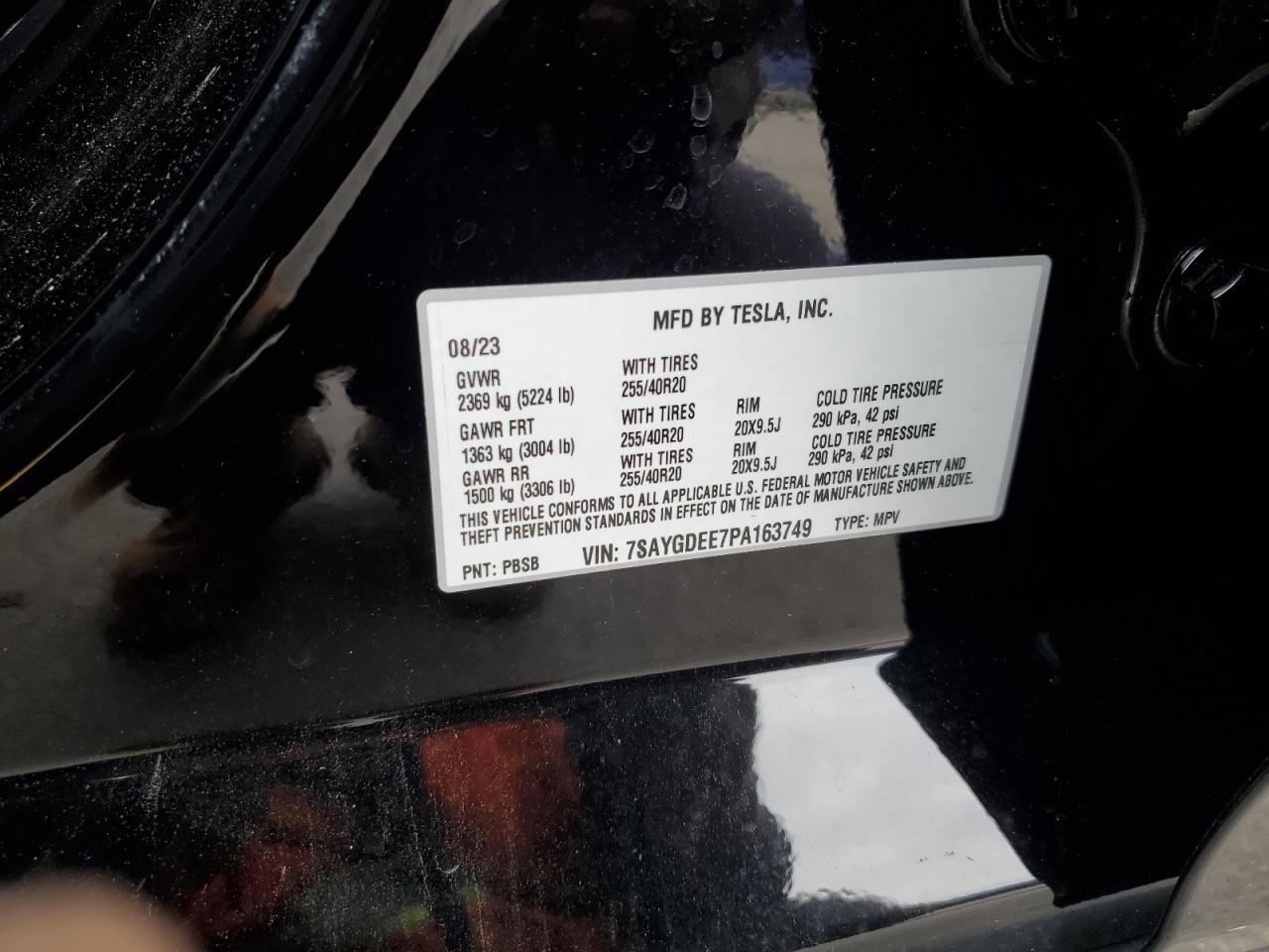 2023 TESLA MODEL Y VIN:7SAYGDEE7PA163749