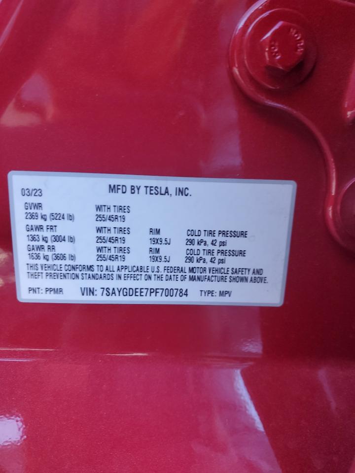 2023 TESLA MODEL Y VIN:7SAYGDEE7PF700784