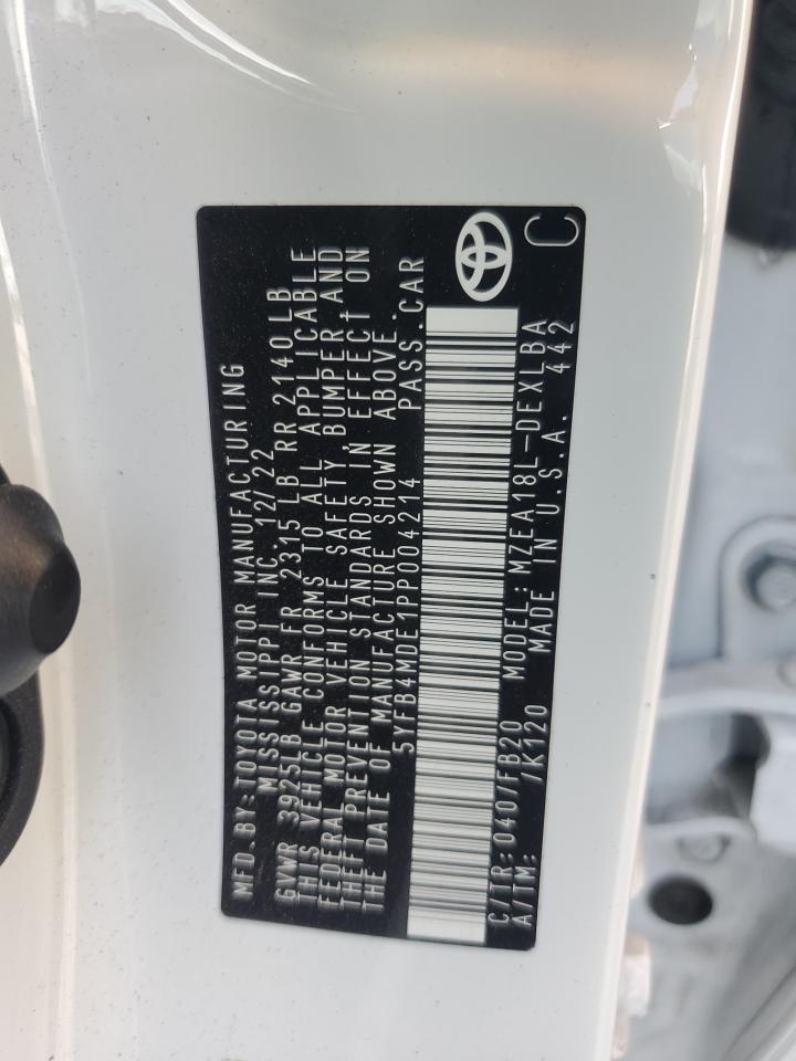 2023 TOYOTA COROLLA LE VIN:5YFB4MDE1PP004214