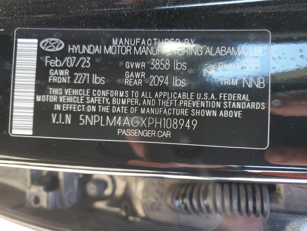 2023 HYUNDAI ELANTRA SEL VIN:5NPLM4AGXPH108949