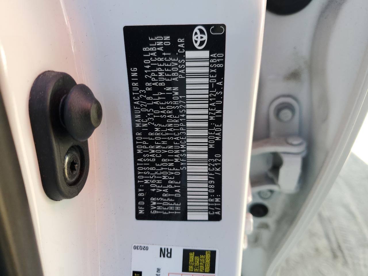 2023 TOYOTA COROLLA SE VIN:5YFS4MCE3PP145271