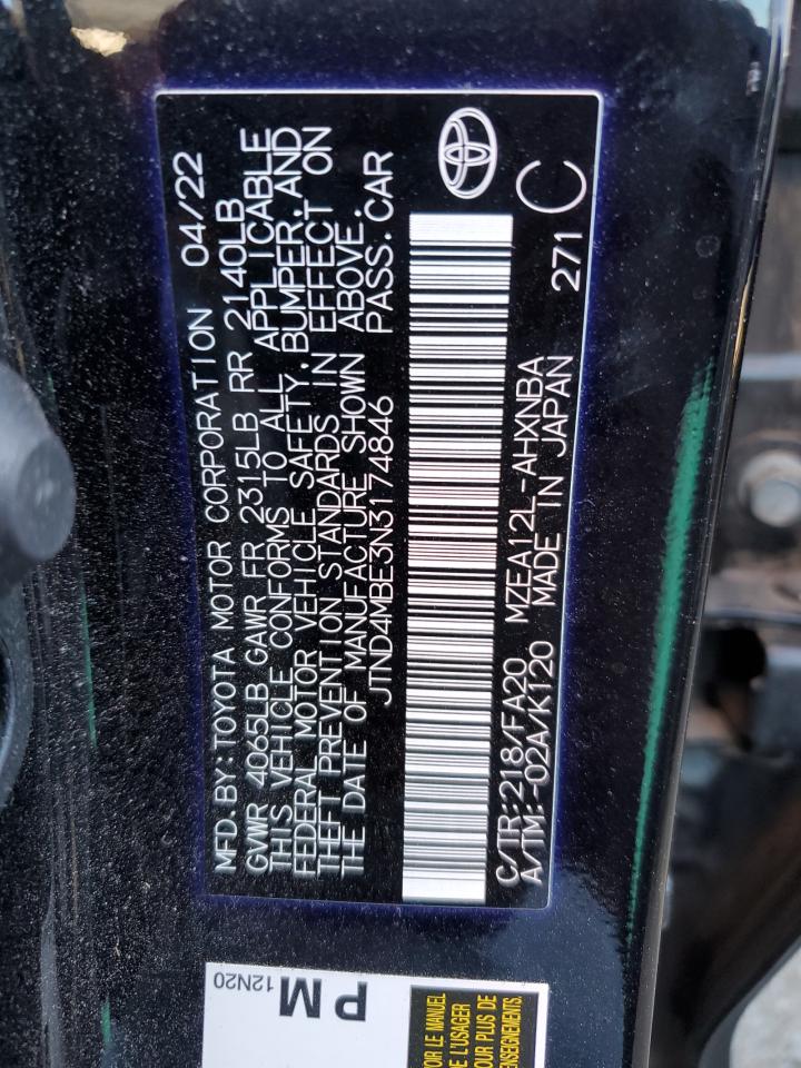 2022 TOYOTA COROLLA SE VIN:JTND4MBE3N3174846