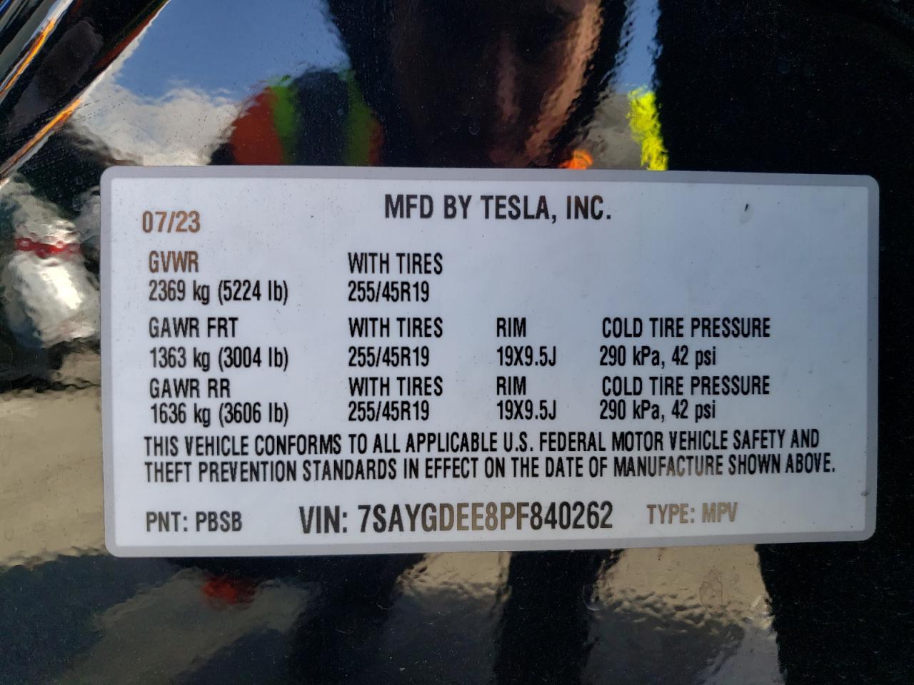 2023 TESLA MODEL Y VIN:7SAYGDEE8PF840262