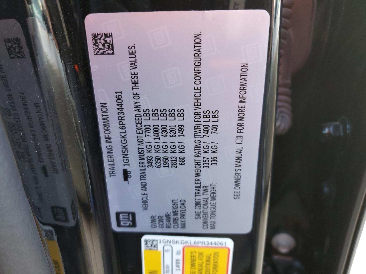 2023 CHEVROLET SUBURBAN K1500 HIGH COUNTRY VIN:1GNSKGKL6PR344061