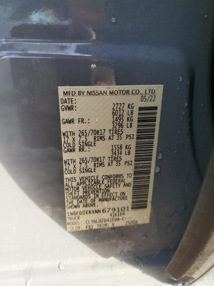 2022 NISSAN FRONTIER S VIN:1N6ED1EKXNN679101