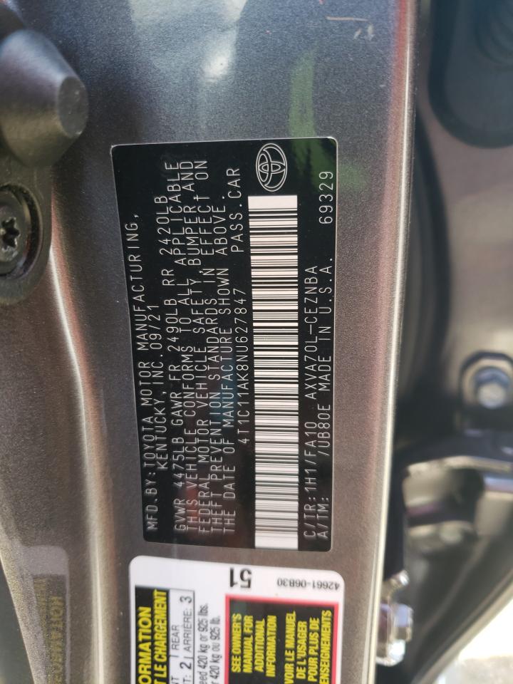 2022 TOYOTA CAMRY LE VIN:4T1C11AK8NU627847