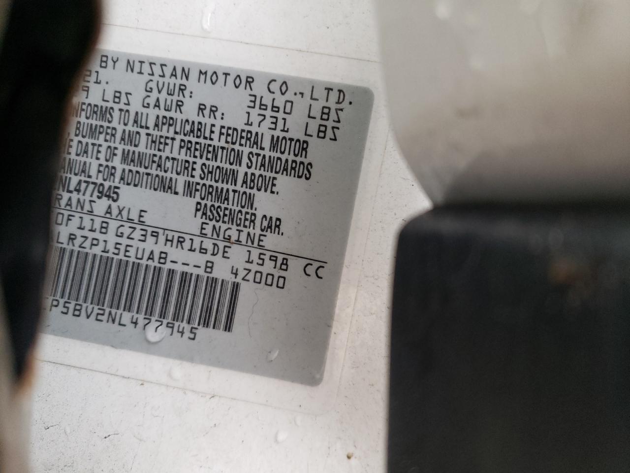 2022 NISSAN KICKS S VIN:3N1CP5BV2NL477945