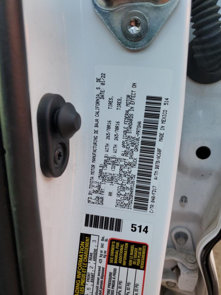 2022 TOYOTA TACOMA DOUBLE CAB VIN:3TMDZ5BN4NM126752