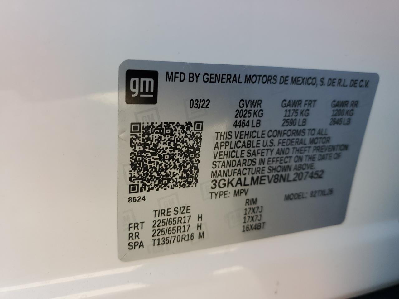 2022 GMC TERRAIN SLE VIN:3GKALMEV8NL207452
