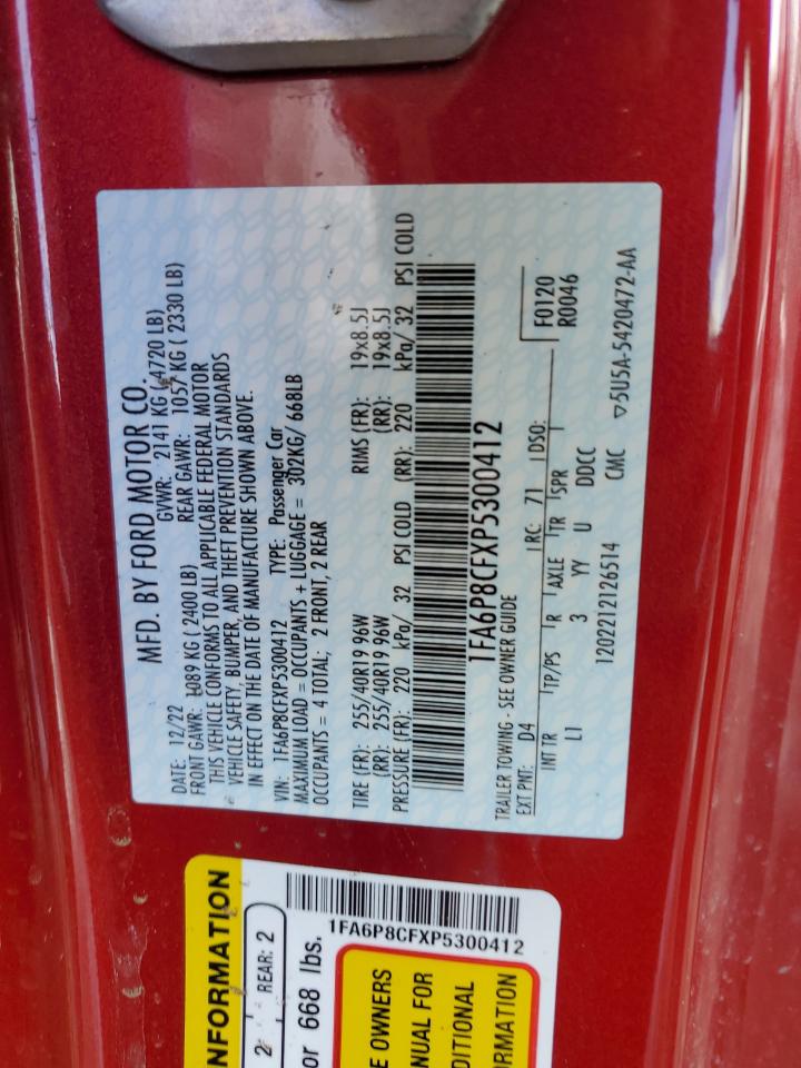 2023 FORD MUSTANG GT VIN:1FA6P8CFXP5300412