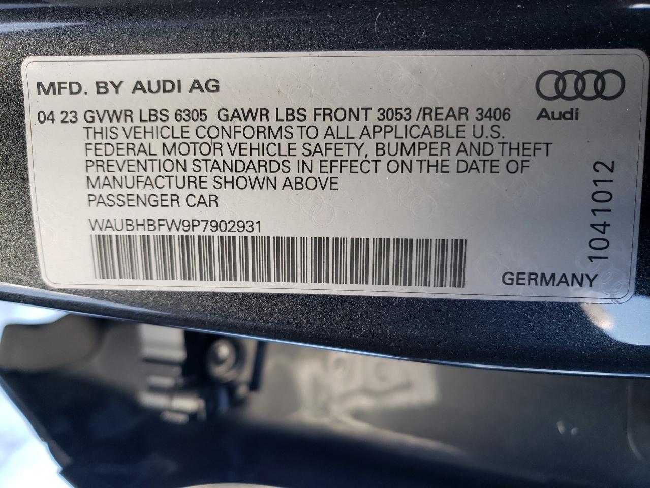 2023 AUDI RS E-TRON GT VIN:WAUBHBFW9P7902931