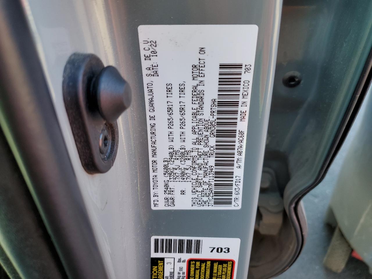 2023 TOYOTA TACOMA DOUBLE CAB VIN:3TYCZ5AN7PT113949