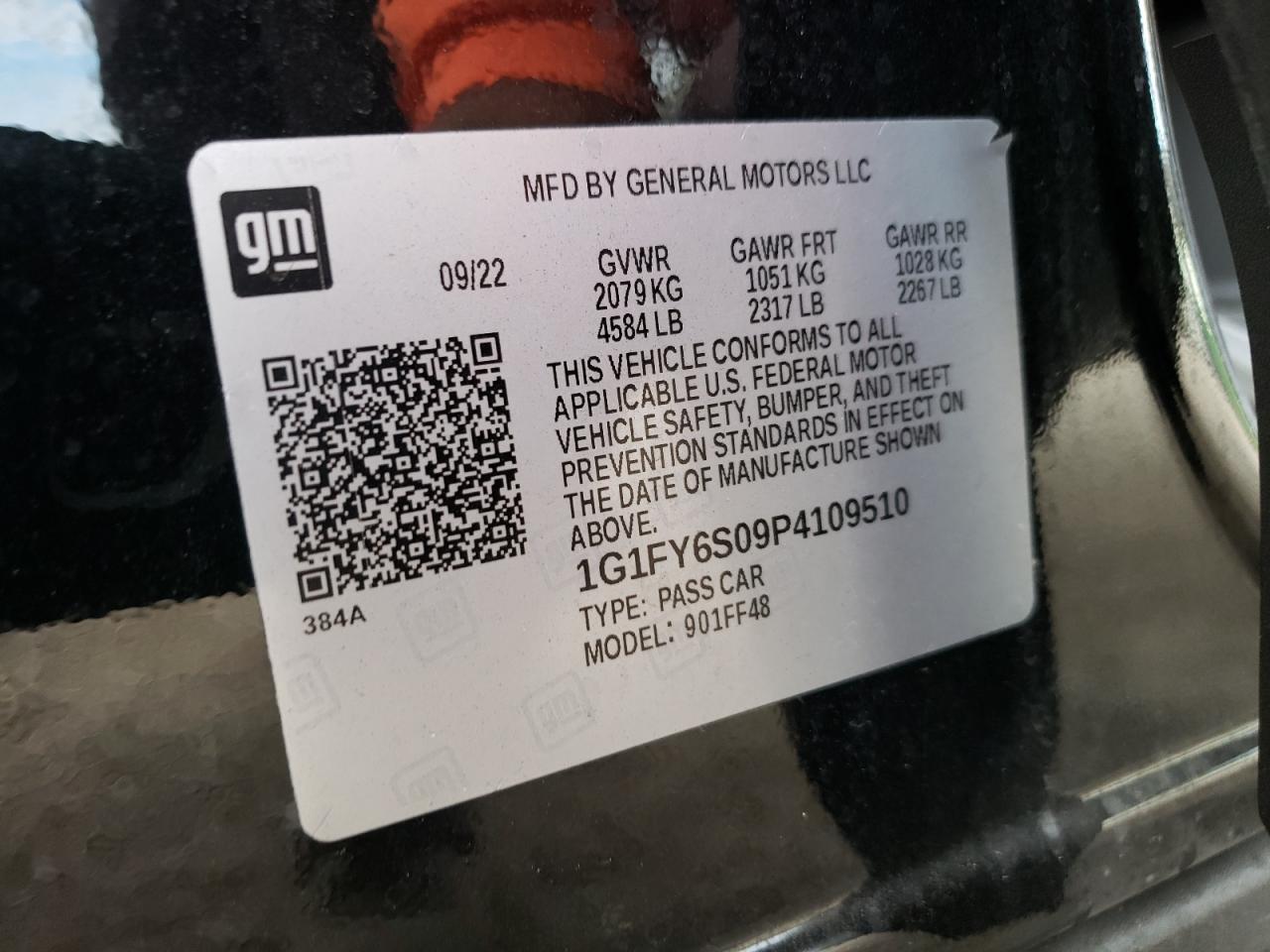 2023 CHEVROLET BOLT EUV LT VIN:1G1FY6S09P4109510