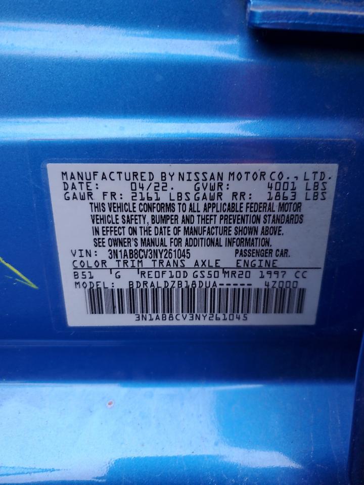 2022 NISSAN SENTRA SV VIN:3N1AB8CV3NY261045