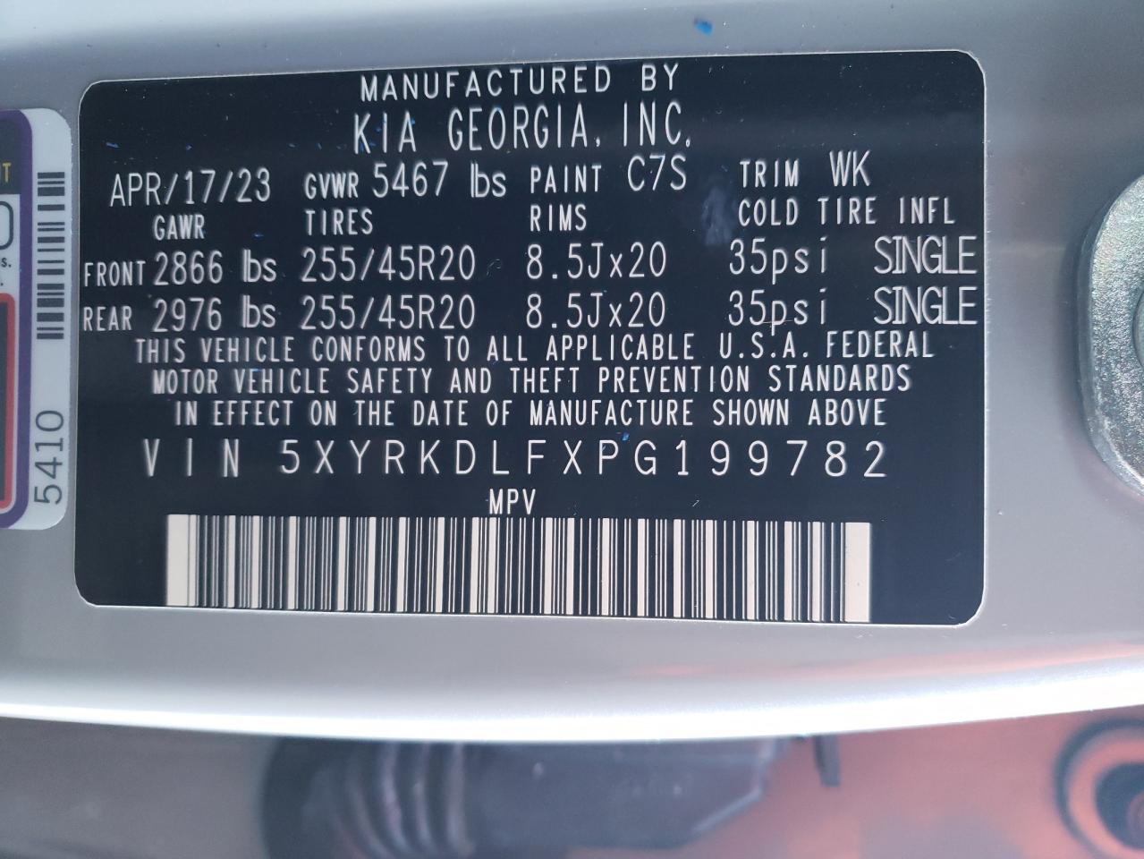 2023 KIA SORENTO SX VIN:5XYRKDLFXPG199782