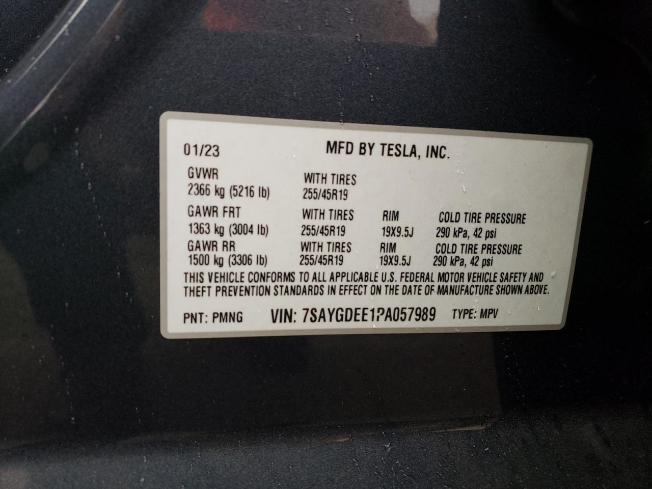2023 TESLA MODEL Y VIN:7SAYGDEE1PA057989